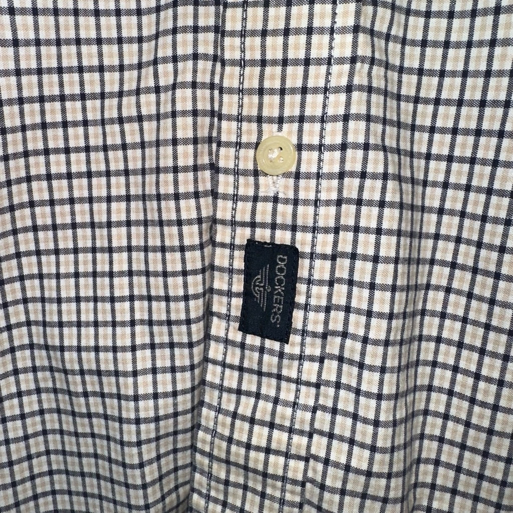 Dockers Men's Navy Cream Plaid SS Shirt Size M Seersucker Cotton Blend Button - Picture 8 of 12